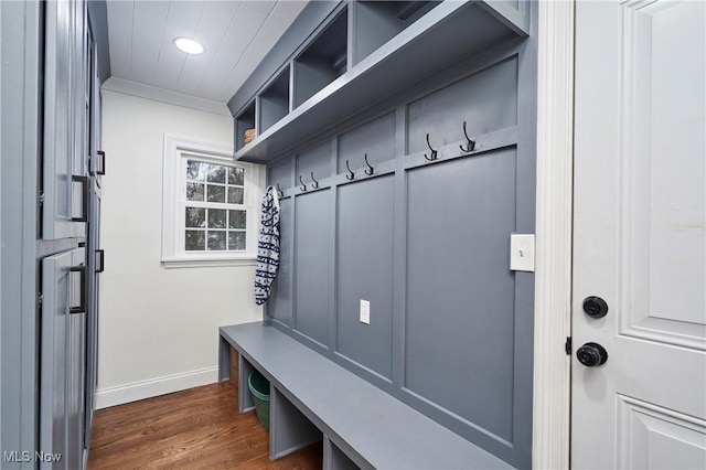 mudroom with dark hardwood / wood-style flooring