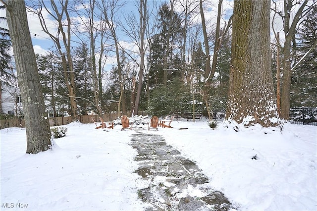 view of yard covered in snow