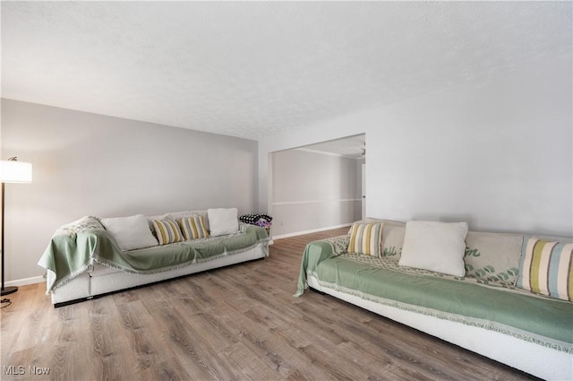 living room featuring hardwood / wood-style flooring and a textured ceiling