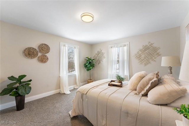 bedroom with multiple windows and carpet floors