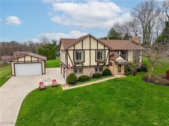 tudor home featuring a front lawn