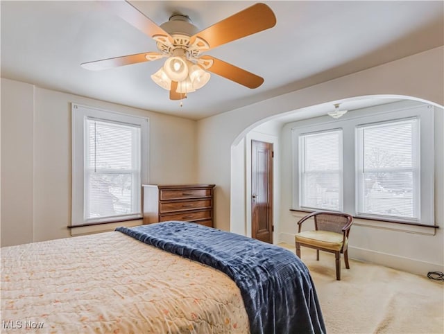 bedroom featuring carpet floors and ceiling fan