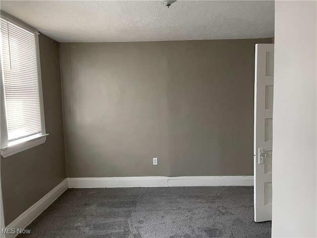 empty room featuring carpet and a textured ceiling