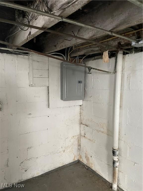 basement with electric panel