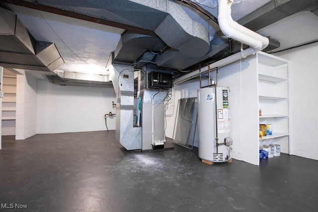 basement with heating unit and gas water heater