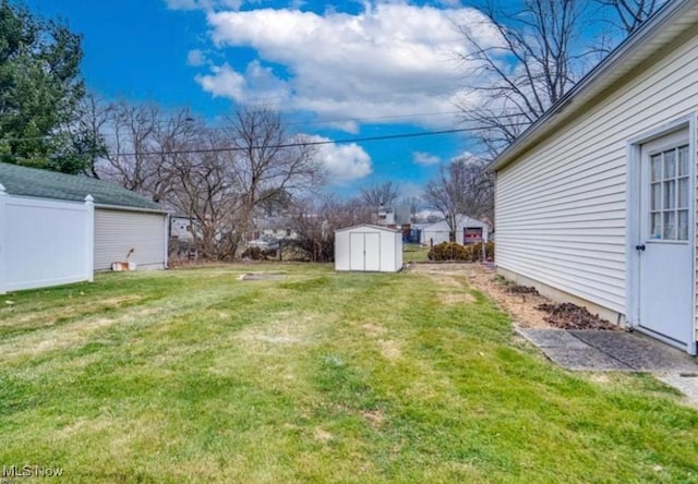 view of yard with a storage unit