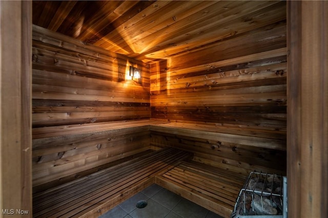 view of sauna featuring tile patterned floors