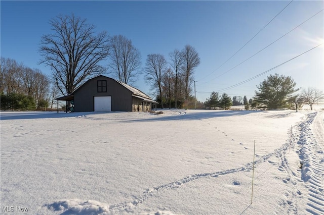 snowy yard with an outdoor structure