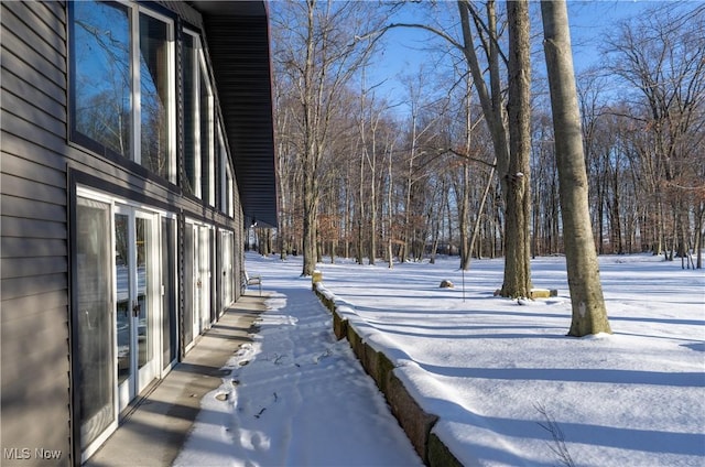 view of yard covered in snow