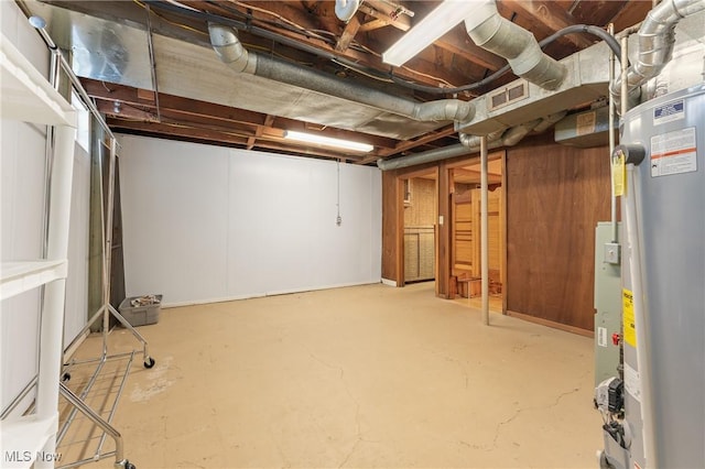 basement featuring gas water heater