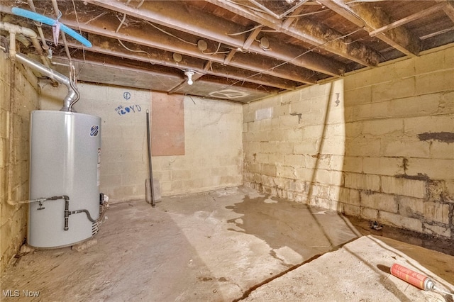 basement with water heater