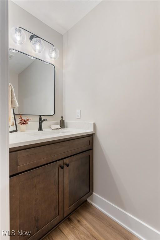 bathroom featuring hardwood / wood-style floors and vanity