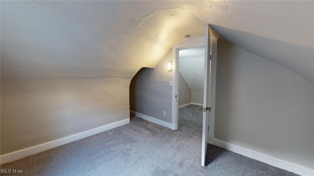 bonus room with lofted ceiling and carpet floors