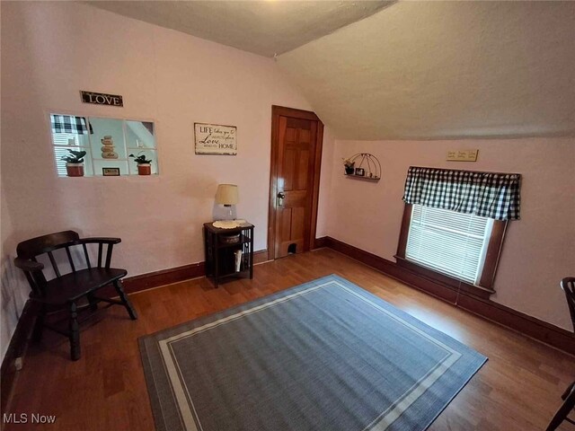 unfurnished room featuring vaulted ceiling and wood-type flooring