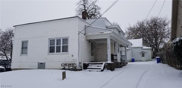 view of snow covered exterior