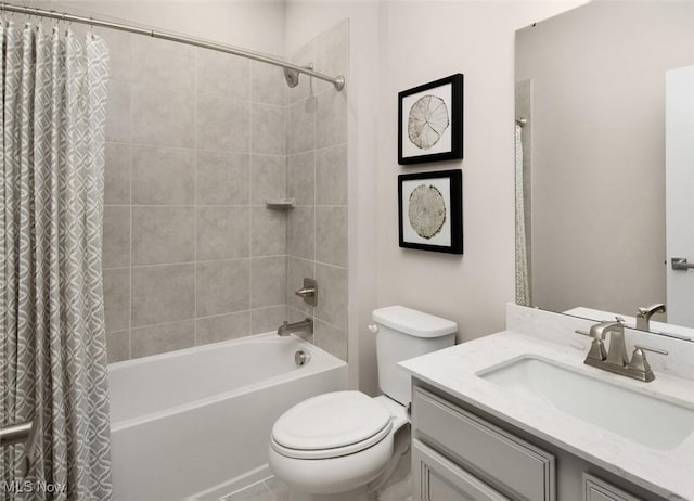 full bathroom with vanity, toilet, and shower / bath combo with shower curtain