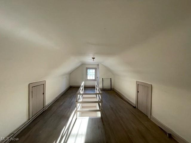 additional living space with dark hardwood / wood-style floors and lofted ceiling