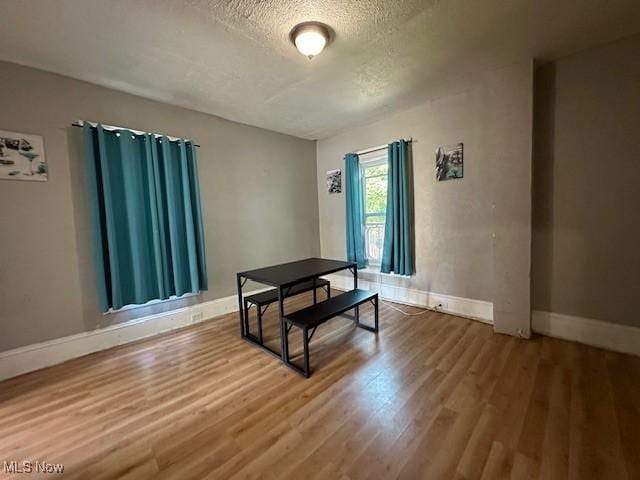 interior space with hardwood / wood-style floors and a textured ceiling