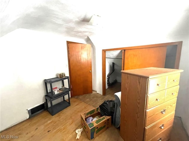 additional living space with light wood-type flooring and lofted ceiling