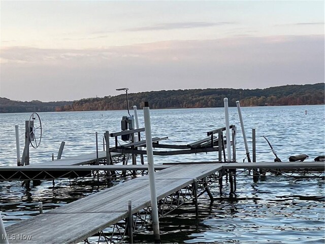 view of dock with a water view