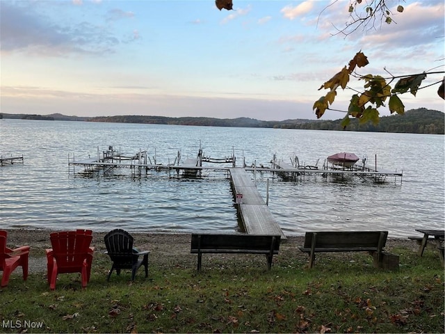 view of dock with a water view