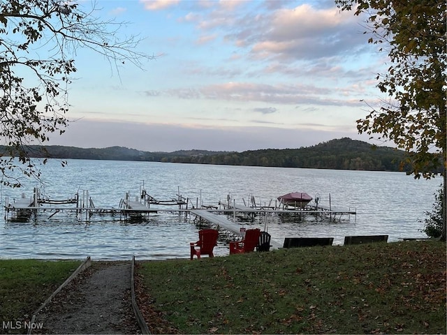 dock area with a water and mountain view