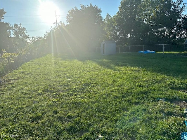 view of yard with a storage unit