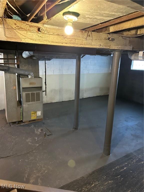 basement with heating unit