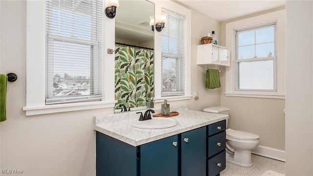 bathroom with tile patterned flooring, vanity, and toilet