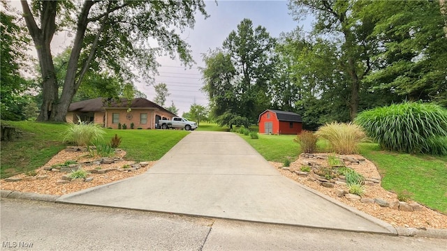 view of yard featuring a shed