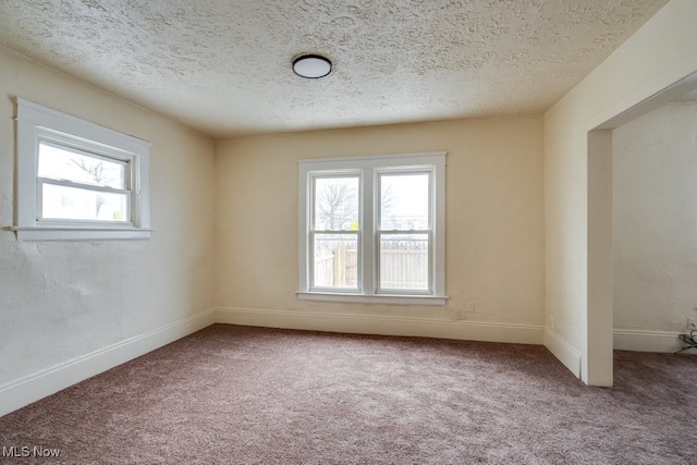 empty room with carpet flooring and a textured ceiling