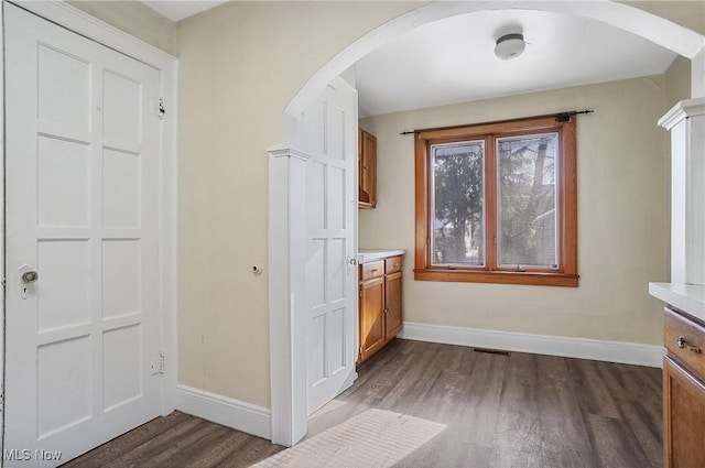 interior space featuring hardwood / wood-style flooring and vanity