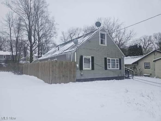 view of snow covered exterior