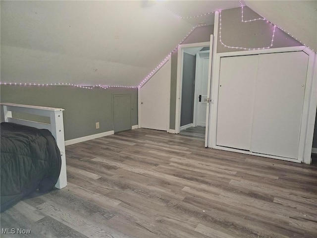 additional living space featuring hardwood / wood-style floors and vaulted ceiling