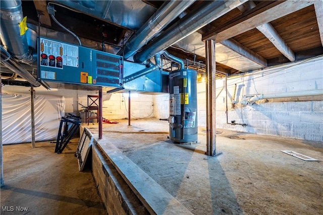 basement with water heater