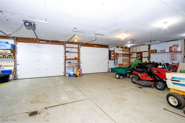 garage with a garage door opener