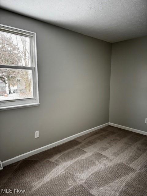 spare room featuring carpet and a textured ceiling