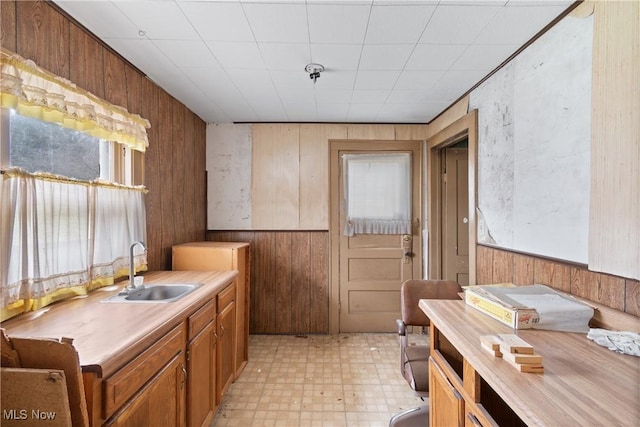 bathroom featuring sink and wooden walls