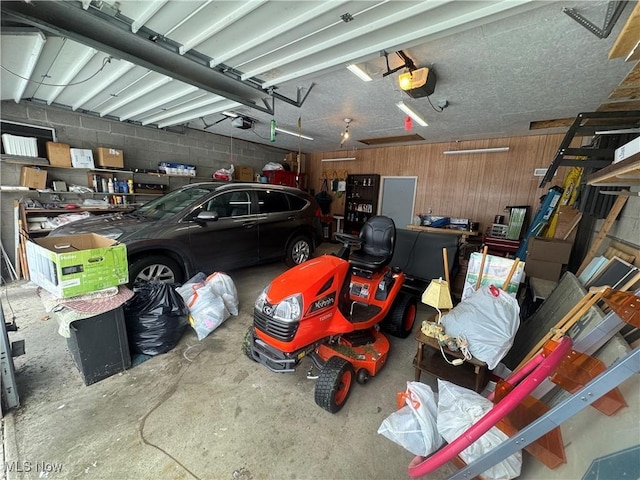 garage with a garage door opener