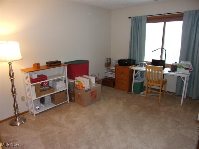 view of carpeted home office