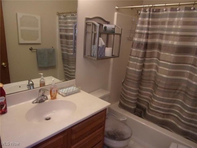 bathroom with vanity and shower / bathtub combination with curtain