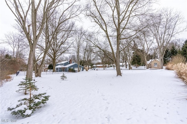 view of yard layered in snow