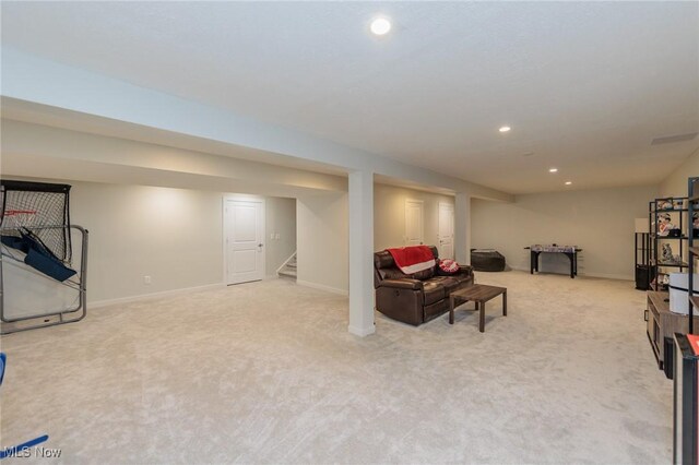 living room with light carpet