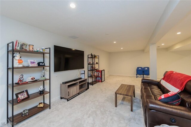 living room with carpet floors