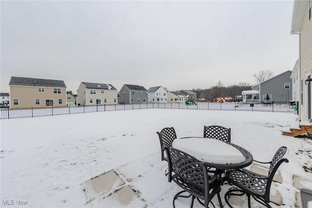 view of snow covered patio