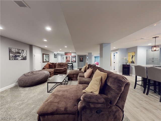 living room featuring light hardwood / wood-style flooring