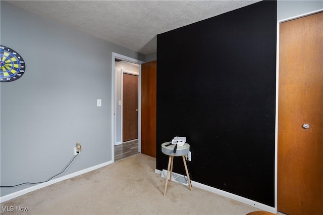 empty room featuring light colored carpet and a textured ceiling