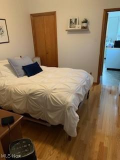 bedroom with hardwood / wood-style floors