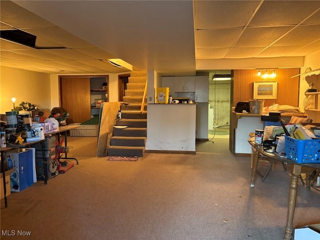 basement with carpet floors