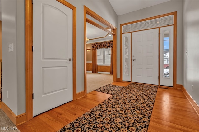 foyer entrance featuring wood-type flooring